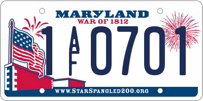 MD license plate 1AF0701