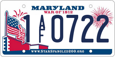 MD license plate 1AF0722
