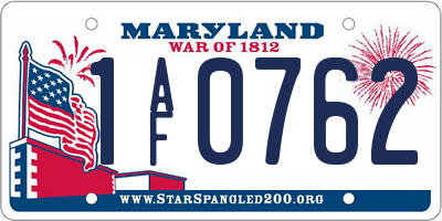 MD license plate 1AF0762