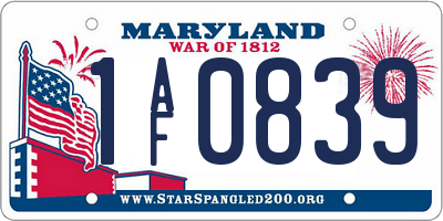 MD license plate 1AF0839
