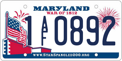 MD license plate 1AF0892