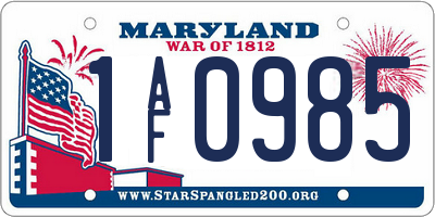 MD license plate 1AF0985