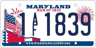 MD license plate 1AF1839