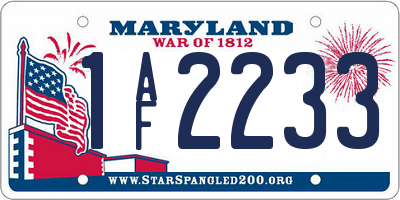 MD license plate 1AF2233