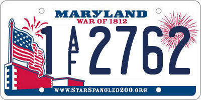 MD license plate 1AF2762