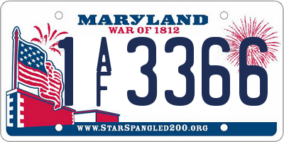 MD license plate 1AF3366