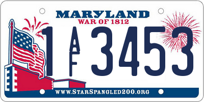 MD license plate 1AF3453