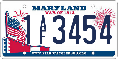 MD license plate 1AF3454