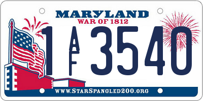 MD license plate 1AF3540