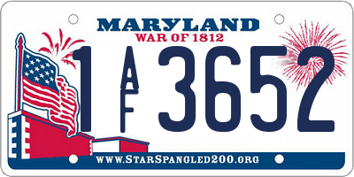 MD license plate 1AF3652