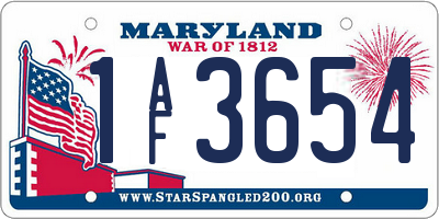MD license plate 1AF3654