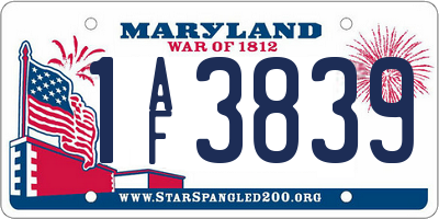 MD license plate 1AF3839