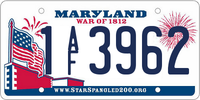 MD license plate 1AF3962