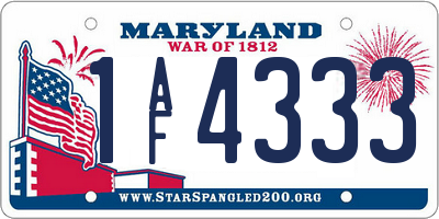 MD license plate 1AF4333
