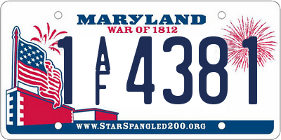 MD license plate 1AF4381