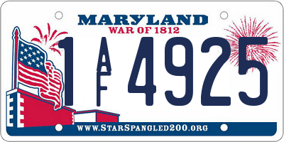 MD license plate 1AF4925