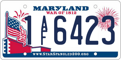 MD license plate 1AF6423