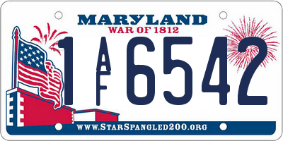 MD license plate 1AF6542