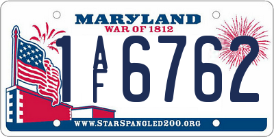 MD license plate 1AF6762