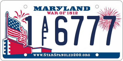 MD license plate 1AF6777