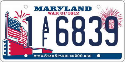 MD license plate 1AF6839