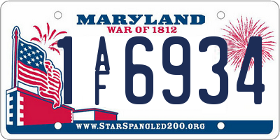 MD license plate 1AF6934