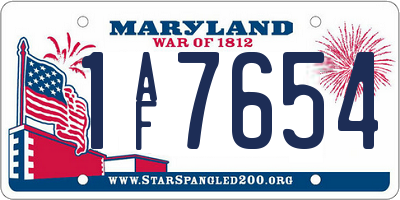 MD license plate 1AF7654
