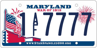 MD license plate 1AF7777