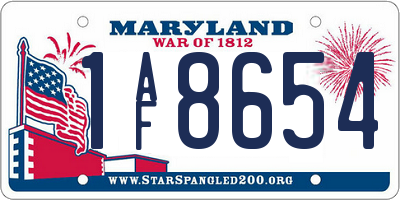 MD license plate 1AF8654