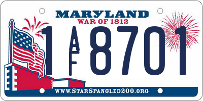 MD license plate 1AF8701