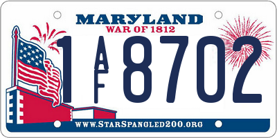 MD license plate 1AF8702