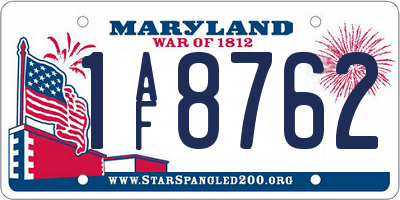 MD license plate 1AF8762