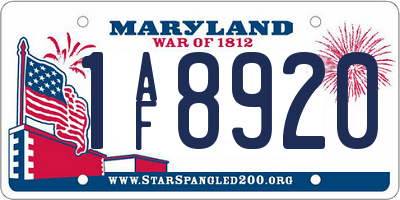 MD license plate 1AF8920