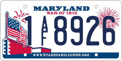 MD license plate 1AF8926