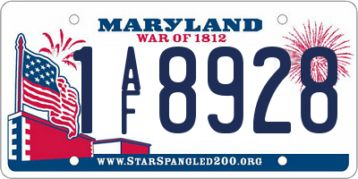 MD license plate 1AF8928