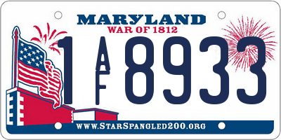 MD license plate 1AF8933