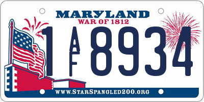 MD license plate 1AF8934