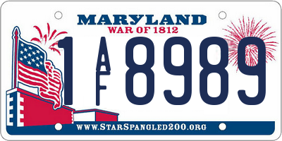 MD license plate 1AF8989