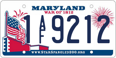 MD license plate 1AF9212