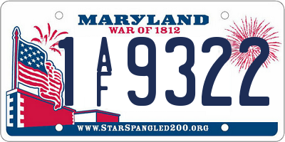 MD license plate 1AF9322