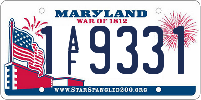 MD license plate 1AF9331