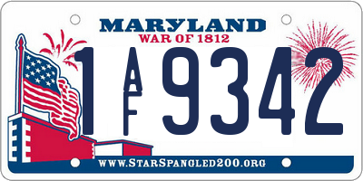 MD license plate 1AF9342