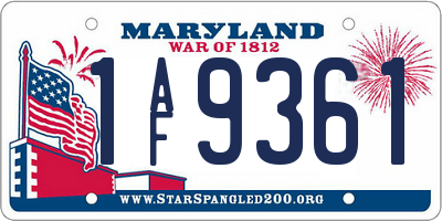 MD license plate 1AF9361