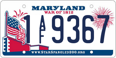 MD license plate 1AF9367