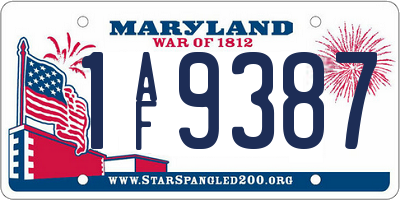 MD license plate 1AF9387