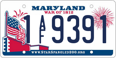 MD license plate 1AF9391