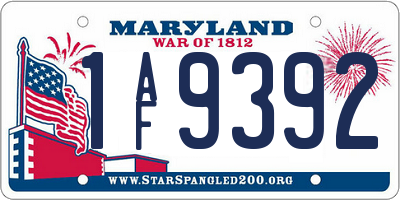 MD license plate 1AF9392