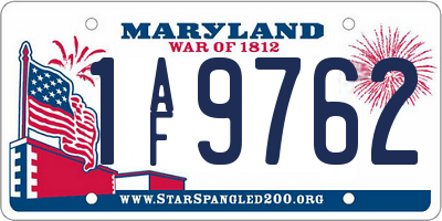 MD license plate 1AF9762