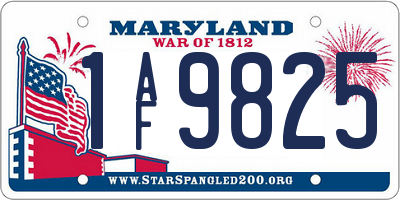 MD license plate 1AF9825