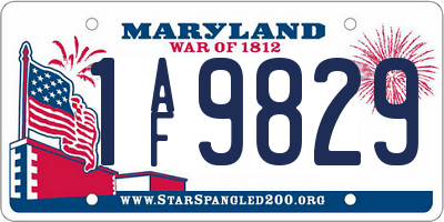 MD license plate 1AF9829